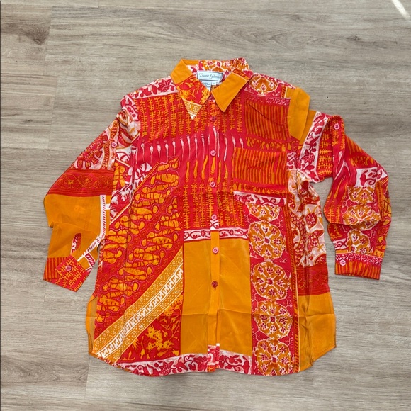 Diane Gilman Tops - Diane Gilman Red and Orange Patchwork Women's Shirt
